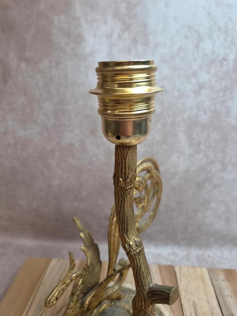 Grande lampe vintage en laiton moulé – Phénix – socle en onyx – années 60/70