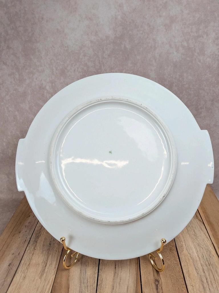 Plat à gâteau ancien en porcelaine – Décor floral polychrome et dorure