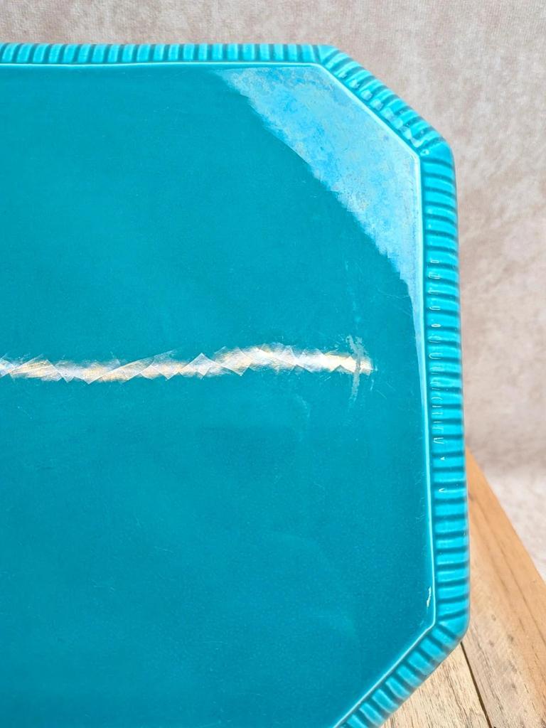 Dessous de plat vintage en céramique émaillée turquoise