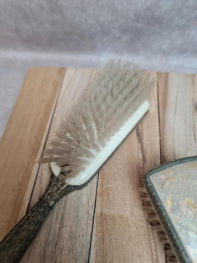Ensemble de toilette ancien anglais Regent – brosse, glace & brosse à vêtements – style Art déco
