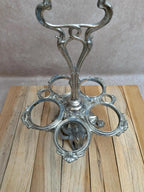 Serviteur huilier-vinaigrier ancien en métal argenté et verre moulé