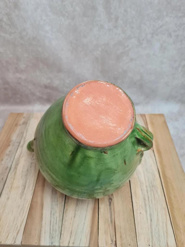 Potiche / cruche en grès vernissé vert – style artisanal vintage