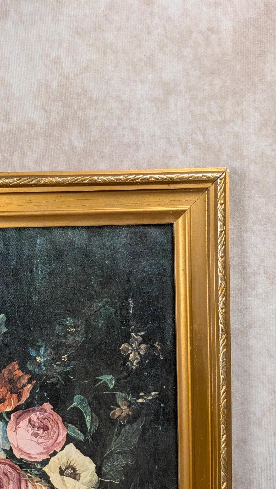 Cadre doré vintage & impression florale sur toile