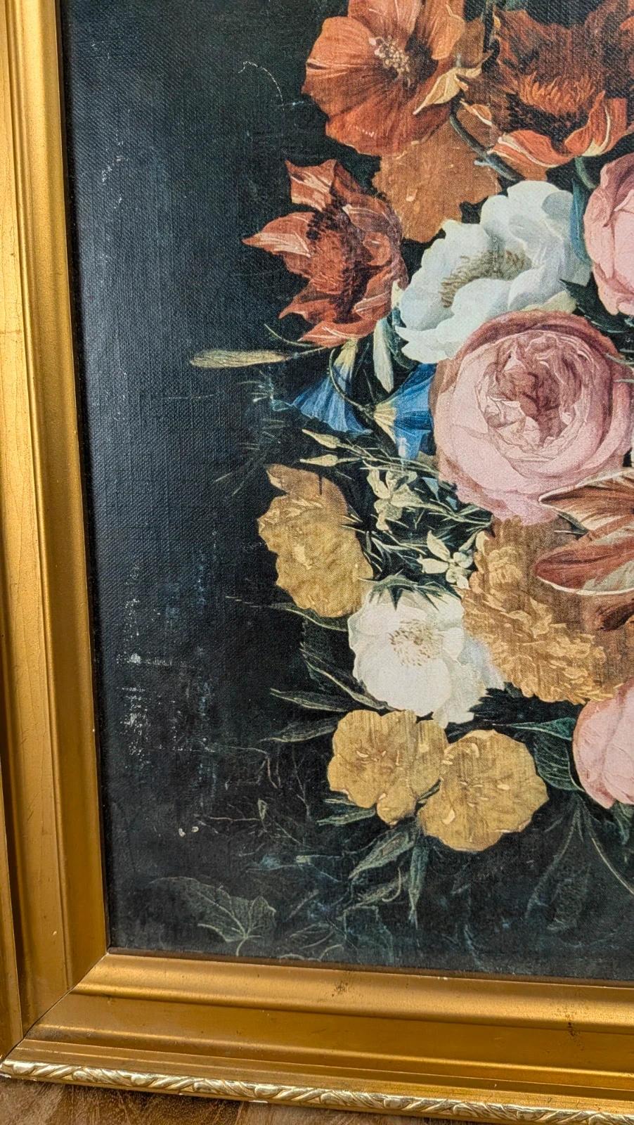 Cadre doré vintage & impression florale sur toile