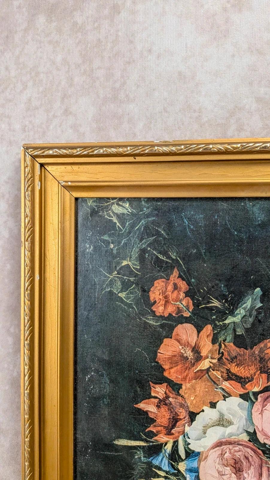 Cadre doré vintage & impression florale sur toile