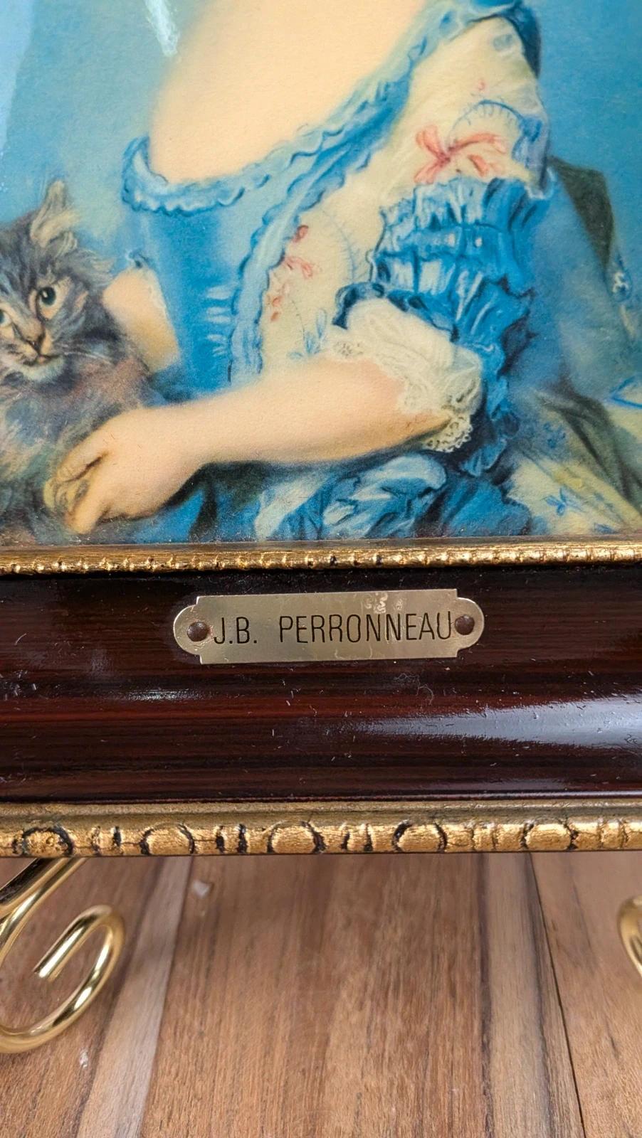 Cadre vintage J.b. Perronneau – portrait enfant & chat