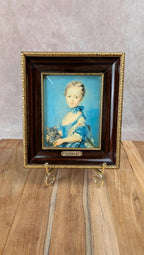 Cadre vintage J.b. Perronneau – portrait enfant & chat