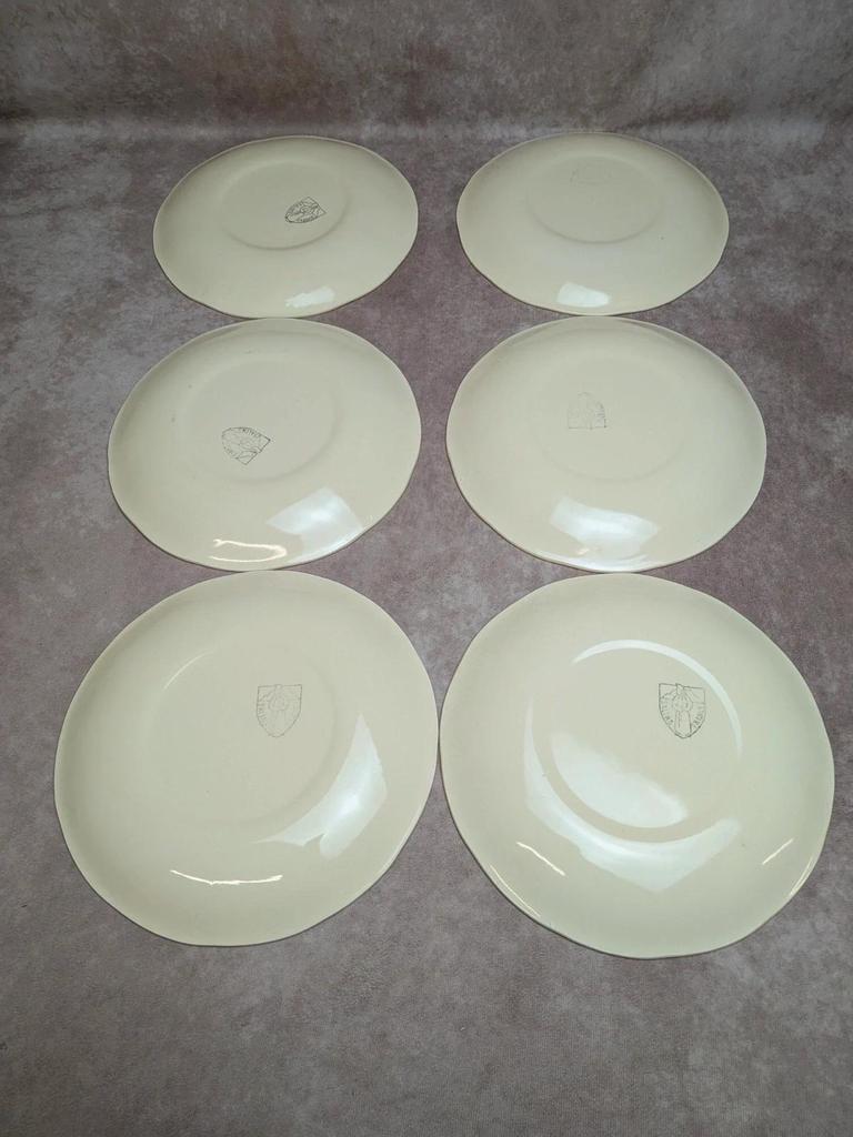 6 assiettes plates Terre de fer Salins décor bleu nuagé