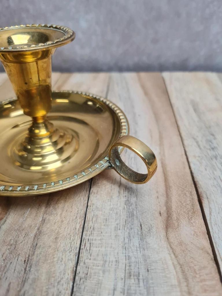 Bougeoir ancien en laiton doré style Louis Xvi • Vintage chic • Belle patine