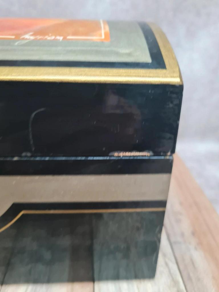 Coffret vintage bois laqué décor abstrait signé Myriam boîte à bijoux rétro chic