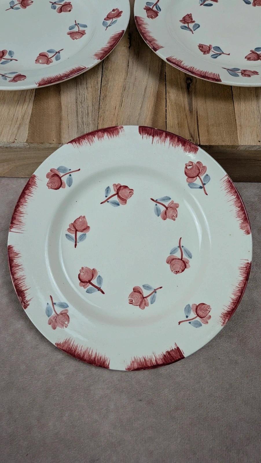 Lot de 3 assiettes à dessert Gien Venise peintes à la main