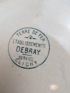 Lot de 3 assiettes plates anciennes en terre de fer des Établissements Debray, service Clichy