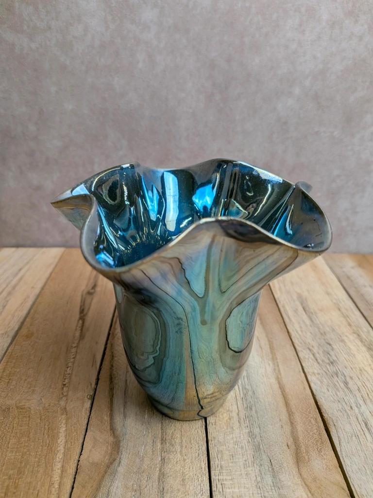 petit vase grès Gérard mer 1965 bleu irisé vintage