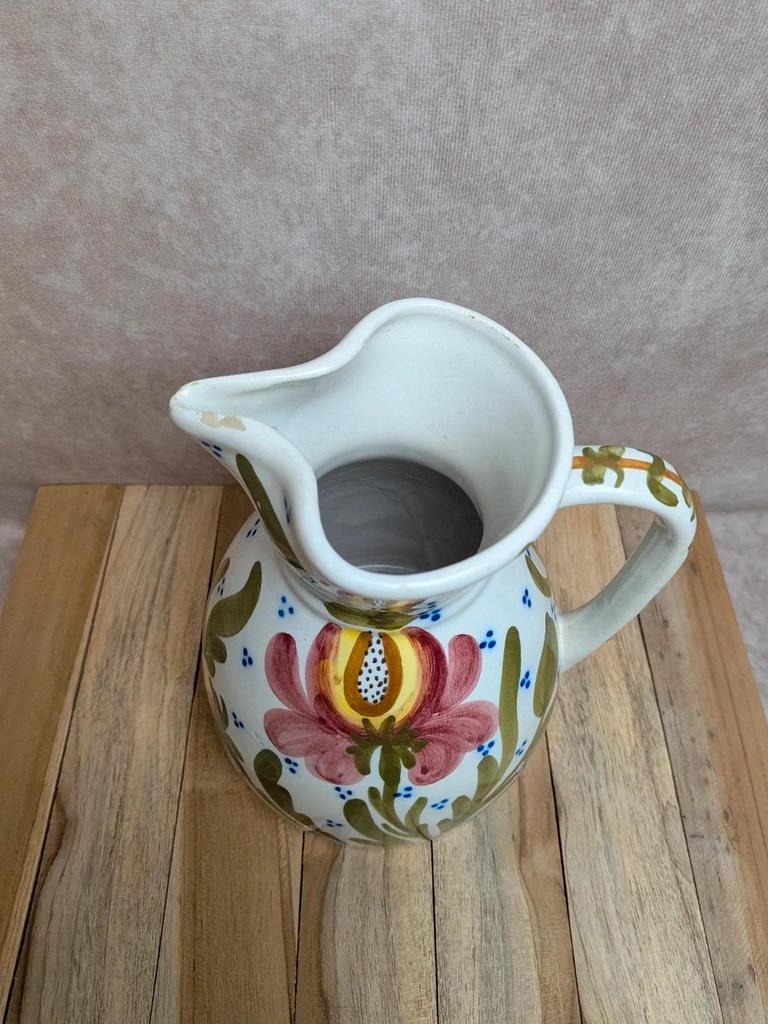 Pichet ancien en faïence décor floral peint main – esprit campagne