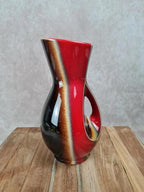 Grand vase vintage Verceram France n°6385 – rouge, brun et noir