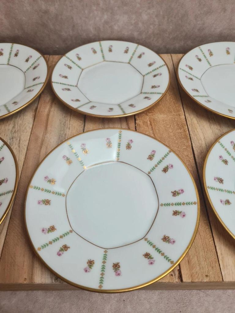 Lot de 6 tasses et soucoupes anciennes Limoges Drb – Art Déco doré 🌸