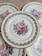 Lot de 5 assiettes plates en porcelaine de Limoges – Décor floral et dorures