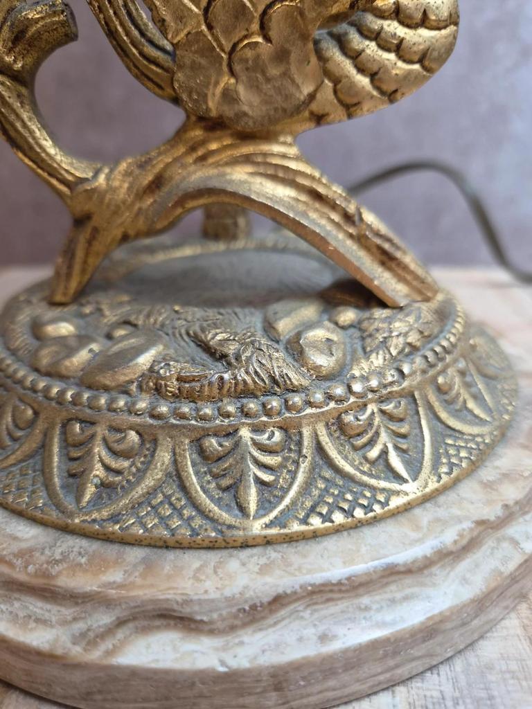 Grande lampe vintage en laiton moulé – Phénix – socle en onyx – années 60/70