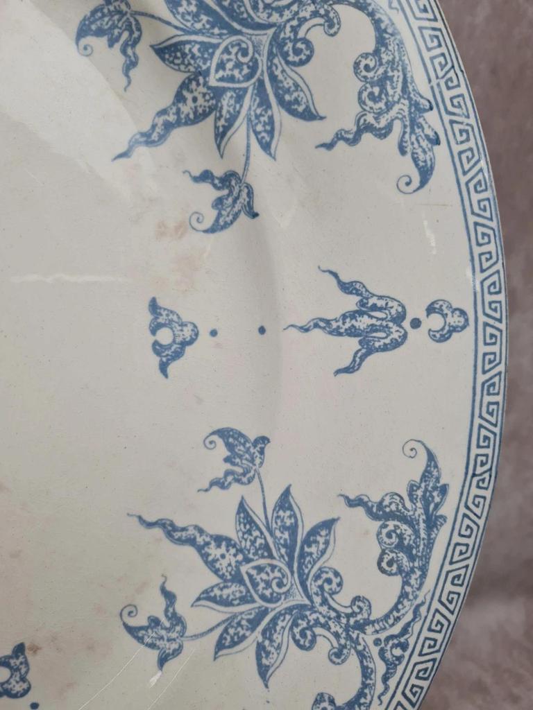 Grand plat Terre de Fer Sarreguemines Perse décor oriental bleu Xixe