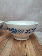 Paire de bols anciens Terre de fer décor floral bleu 💙