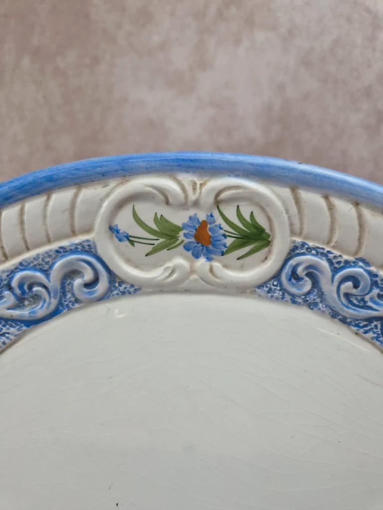 Plat ovale vintage Bassano décor bleu fleuri relief