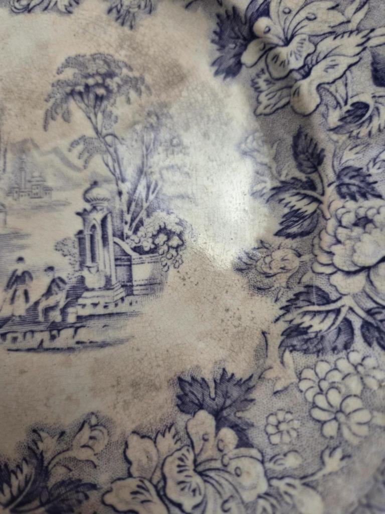 Lot de 8 assiettes à dessert anciennes anglaises J. Marshall & Co Bosphorus faïence violette Xixe