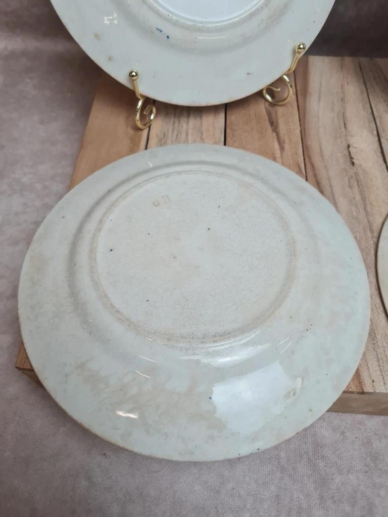 Lot 4 assiettes à dessert anciennes Terre de Fer décor œillet bleu 💙
