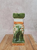 🐘 Cendrier éléphant en céramique émaillée vert et ocre – style asiatique vintage