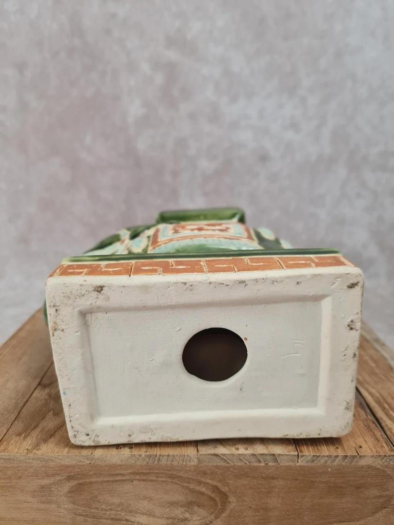 🐘 Cendrier éléphant en céramique émaillée vert et ocre – style asiatique vintage