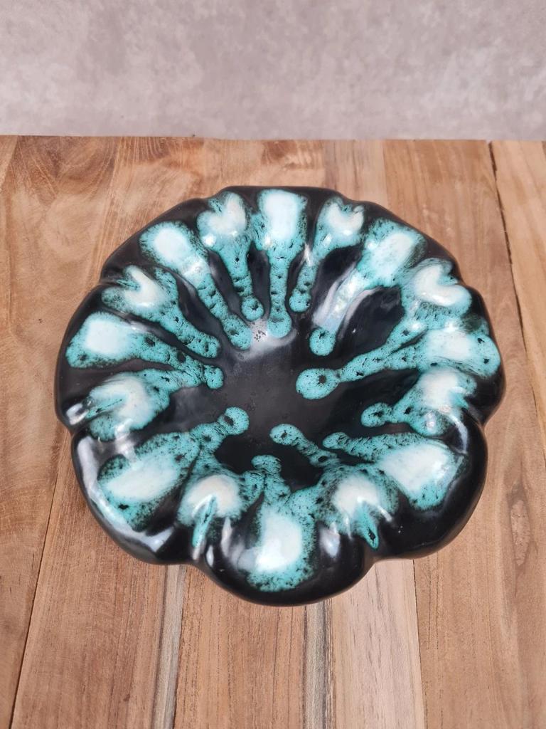 Cendrier vintage signé Vallauris – émaillé turquoise et noir 🖤💦