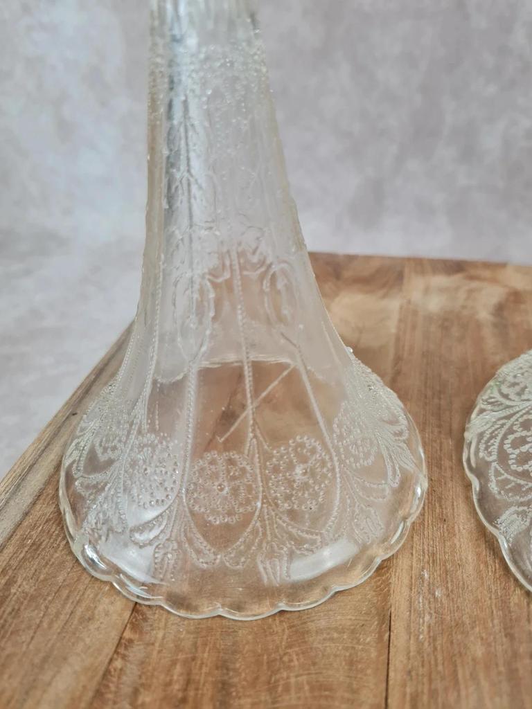 Centre de table ancien Epergne à 3 cornets en verre pressé & métal argenté 🌿💐