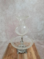 Centre de table ancien Epergne à 3 cornets en verre pressé & métal argenté 🌿💐