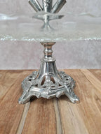 Centre de table ancien Epergne à 3 cornets en verre pressé & métal argenté 🌿💐