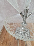 Centre de table ancien Epergne à 3 cornets en verre pressé & métal argenté 🌿💐