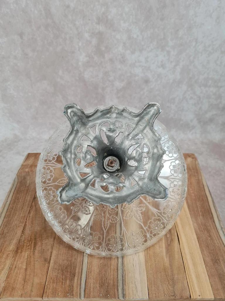 Centre de table ancien Epergne à 3 cornets en verre pressé & métal argenté 🌿💐