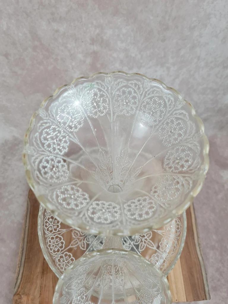 Centre de table ancien Epergne à 3 cornets en verre pressé & métal argenté 🌿💐