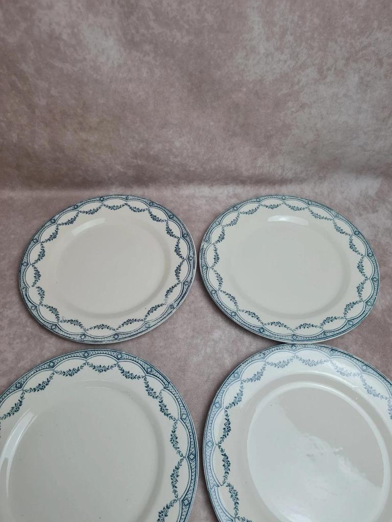 Lot de 12 assiettes plates anciennes Salins “petit Trianon” terre de fer bleu 💙