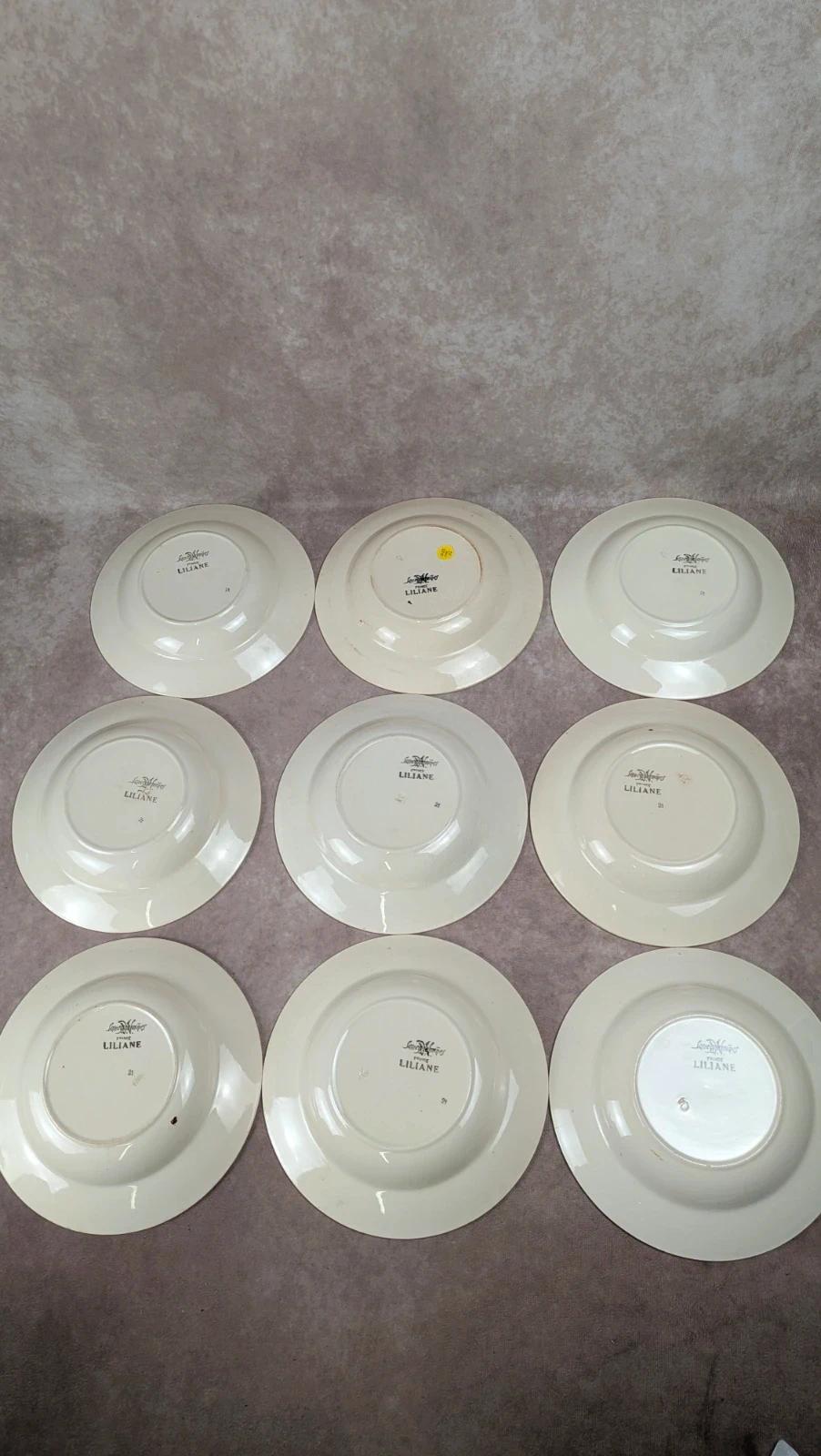 Lot de 9 assiettes creuses Sarreguemines modèle Liliane