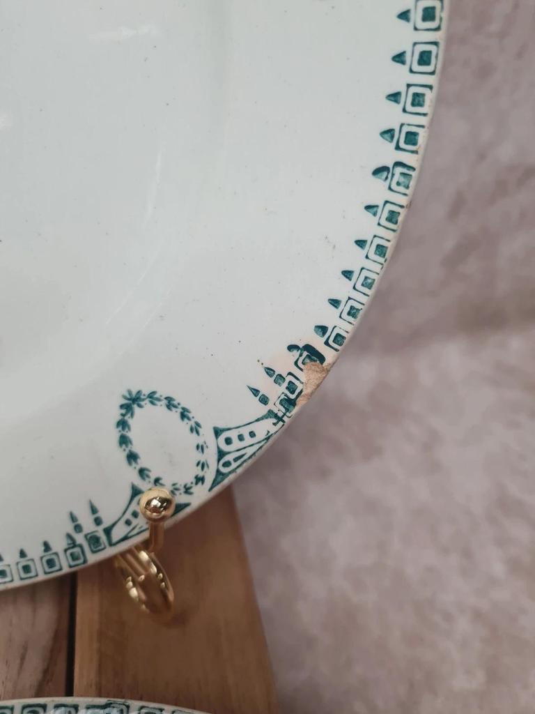 Lot de 4 assiettes anciennes Terre de fer Saint-amand décor vert 🌿