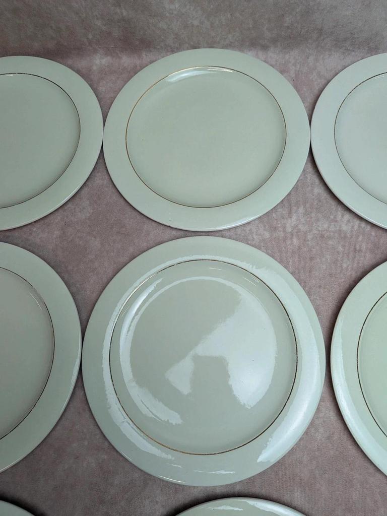 Lot de 10 assiettes plates Opaceline Salins liseré doré vintage