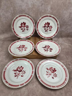 Lot de 6 assiettes plates anciennes Badonviller Fb – roses bordeaux
