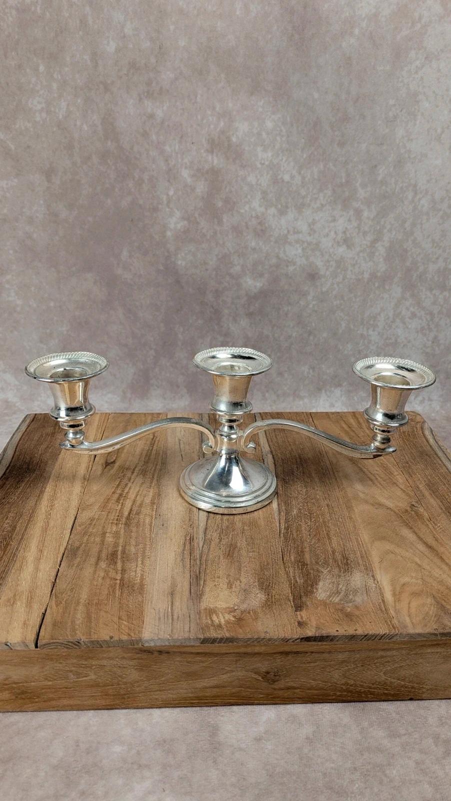 Chandelier ancien 3 feux en métal argenté – style classique