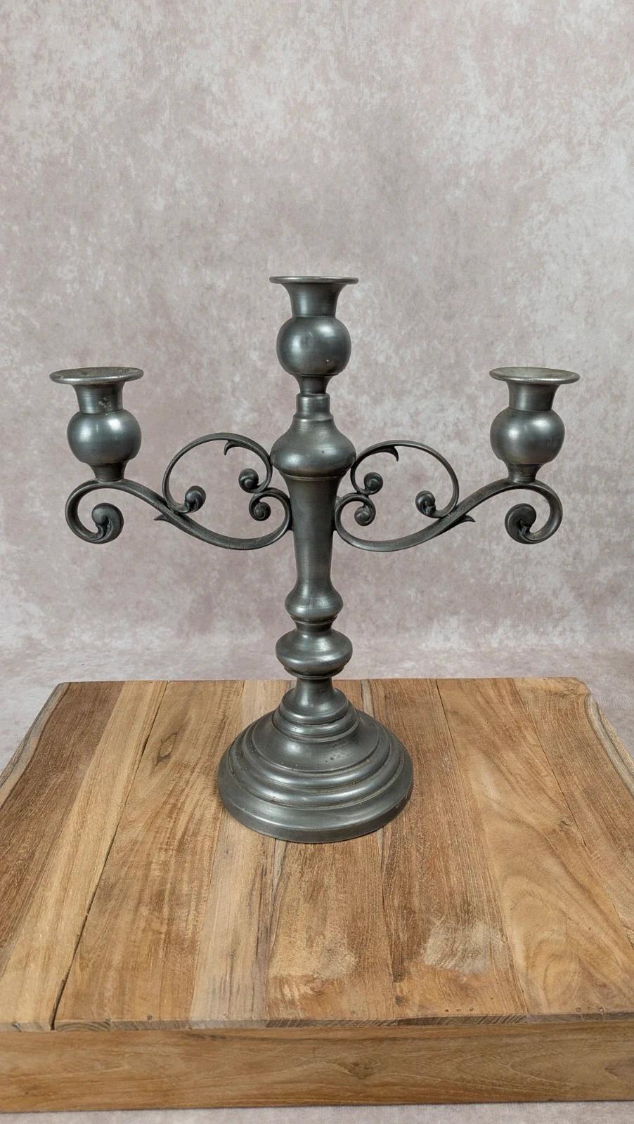 Chandelier ancien en étain poinçonné – 3 branches