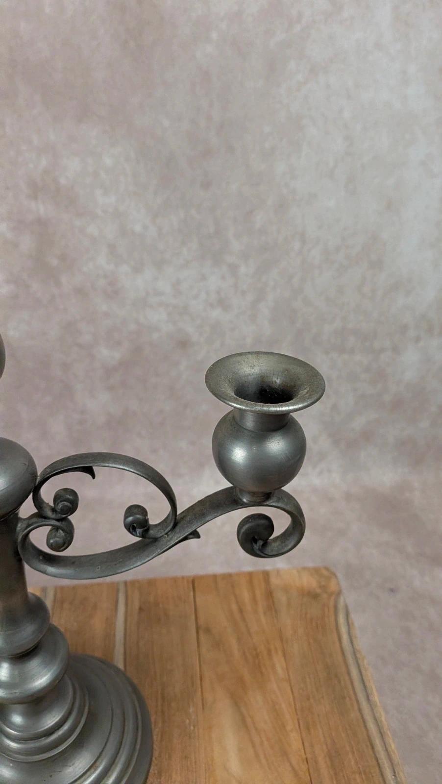 Chandelier ancien en étain poinçonné – 3 branches