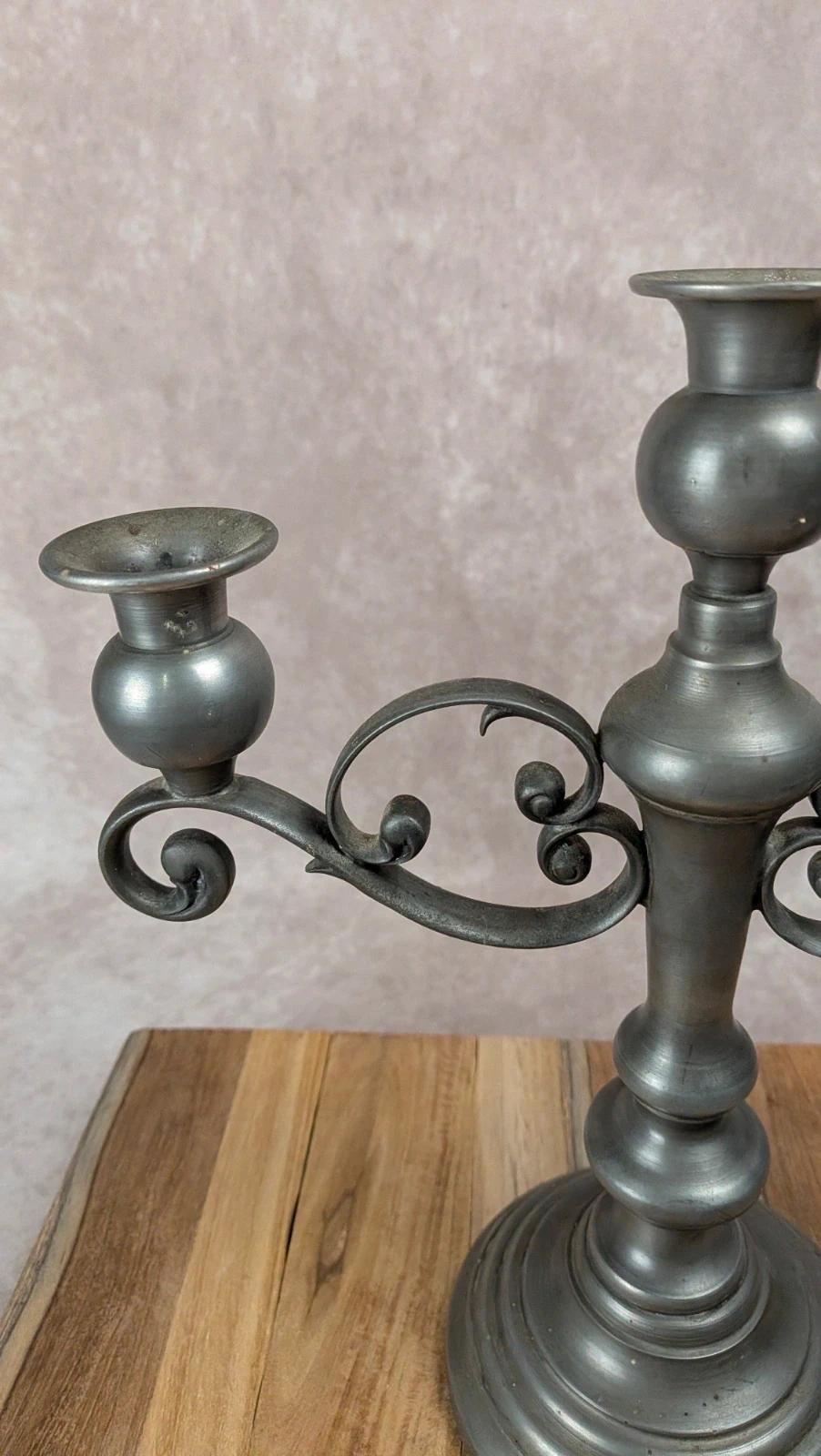 Chandelier ancien en étain poinçonné – 3 branches