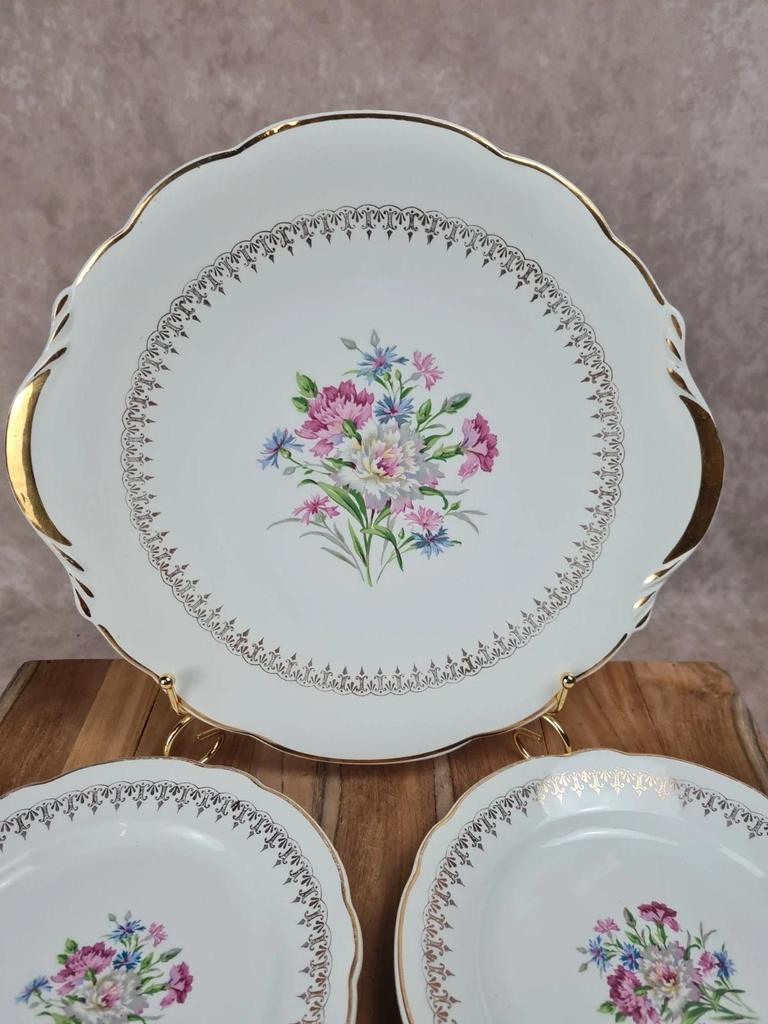 💐 Charmant service à gâteau Digoin & Sarreguemines, Modèle Lilitia, 6 assiettes + 1 grand plat