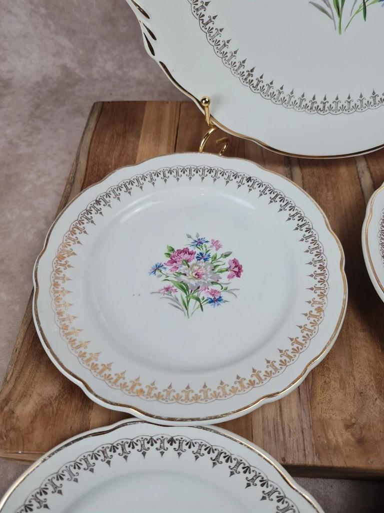 💐 Charmant service à gâteau Digoin & Sarreguemines, Modèle Lilitia, 6 assiettes + 1 grand plat