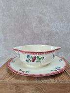 Charmante saucière ancienne avec son plat – Faïence de Gien 🇫🇷