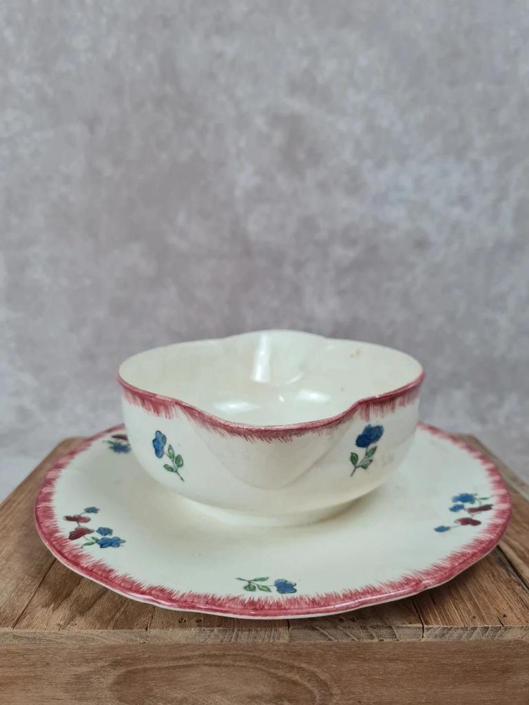 Charmante saucière ancienne avec son plat – Faïence de Gien 🇫🇷