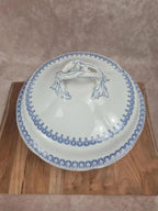 Compotier ancien couvert sur pied – Faïence anglaise Etruscan Border – fin Xixe